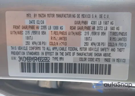 2024 Mazda Cx-30 2.5 S Select Sport из США, поврежденный, VIN 3MVDMBBM6RM662952